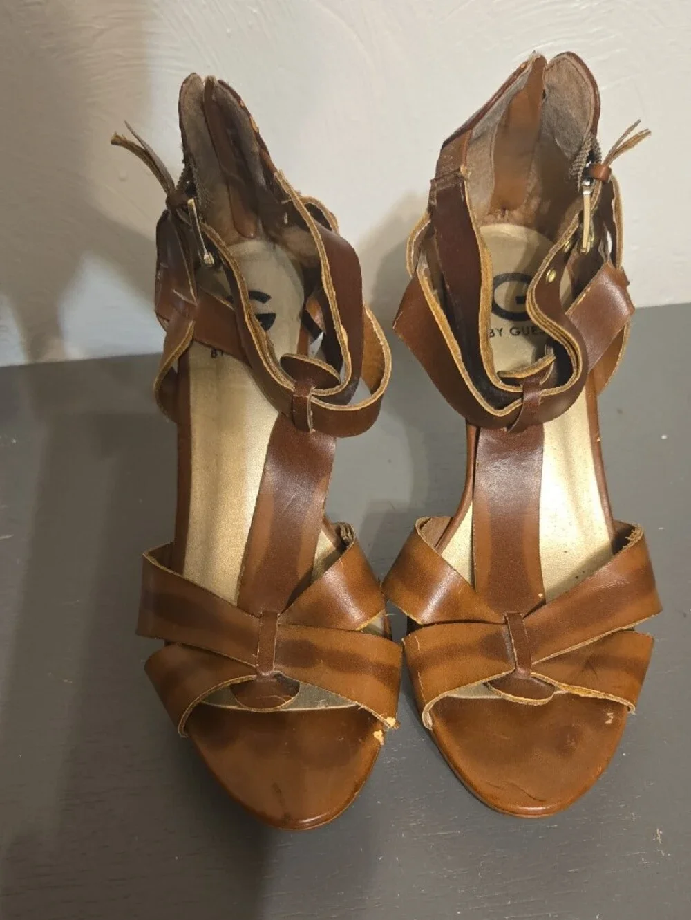 Guess Cognac Brown Strappy High Heel Sandals